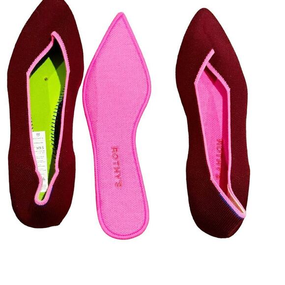 Rothy's The Point Ballet Flat Slip-On Merino Wool Currant Pink Size W9.5 NWOB - Picture 5 of 12